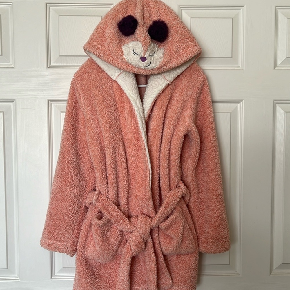 EUC Cozy Critter Co. Women’s OS Coral Fleece Hooded Fox Plush Belted Pocket Robe